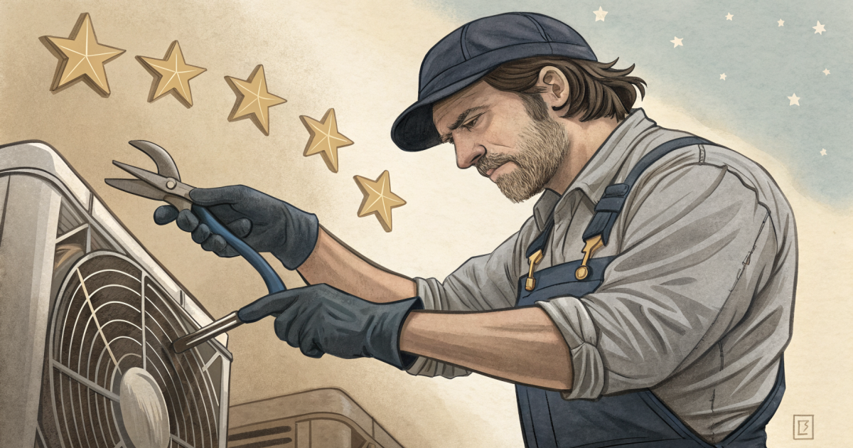 An HVAC technician servicing a unit, illustrating how to optimize a Google Business Profile to win more customers.